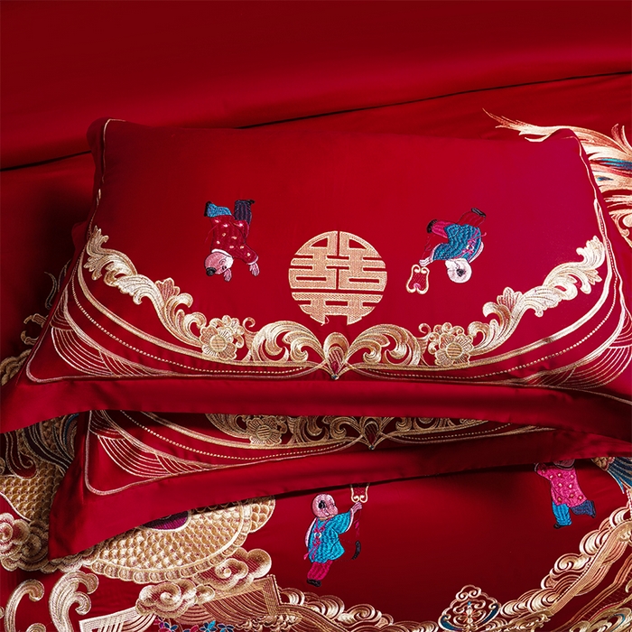 91家纺网 家纺一手货源 找家纺 用心 2025新款婚庆全棉刺绣四件套多件套系列 龙凤百子