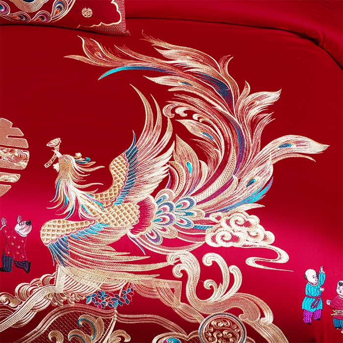 91家纺网 家纺一手货源 找家纺 用心 2025新款婚庆全棉刺绣四件套多件套系列 龙凤百子