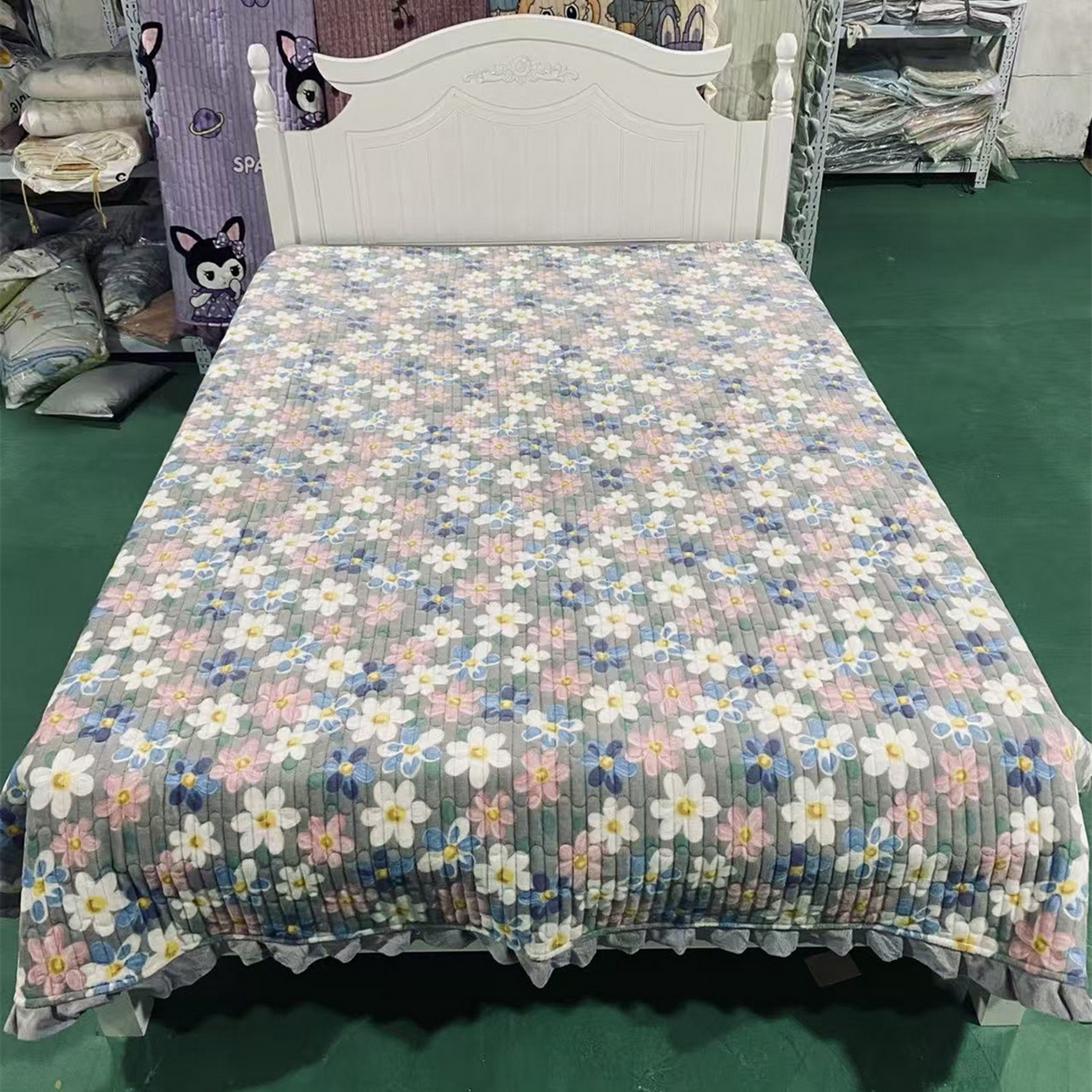 梵克保罗 2025新款A类牛奶绒夹棉花边韩版印花床盖三件套加厚保暖多功能单床盖 美丽花园