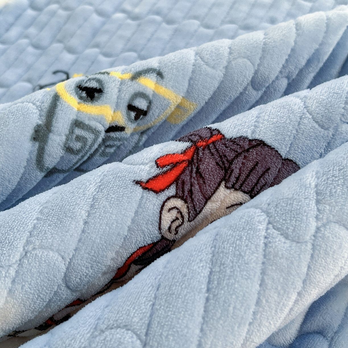 91家纺网 家纺一手货源 找家纺 梵克保罗 2025新款A类牛奶绒夹棉花边韩版印花床盖三件套加厚保暖多功能单床盖 哪吒-蓝