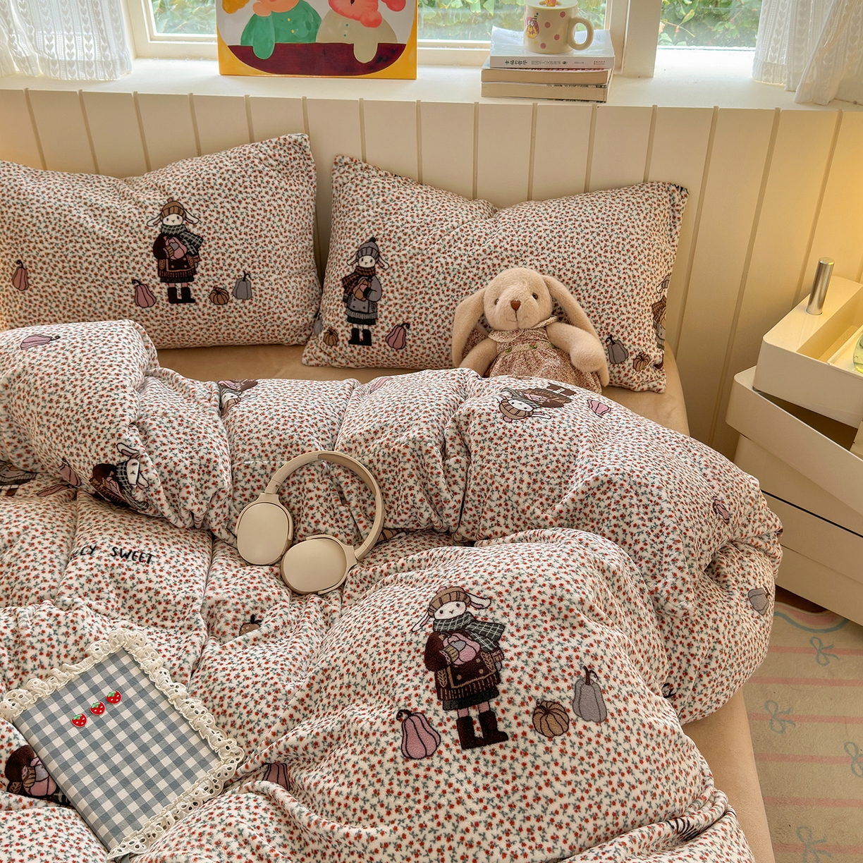 91家纺网 家纺一手货源 找家纺 丽美人家纺 （全尺寸不缺货）2025新款双面高克重牛奶绒被套单件被罩 春日女孩