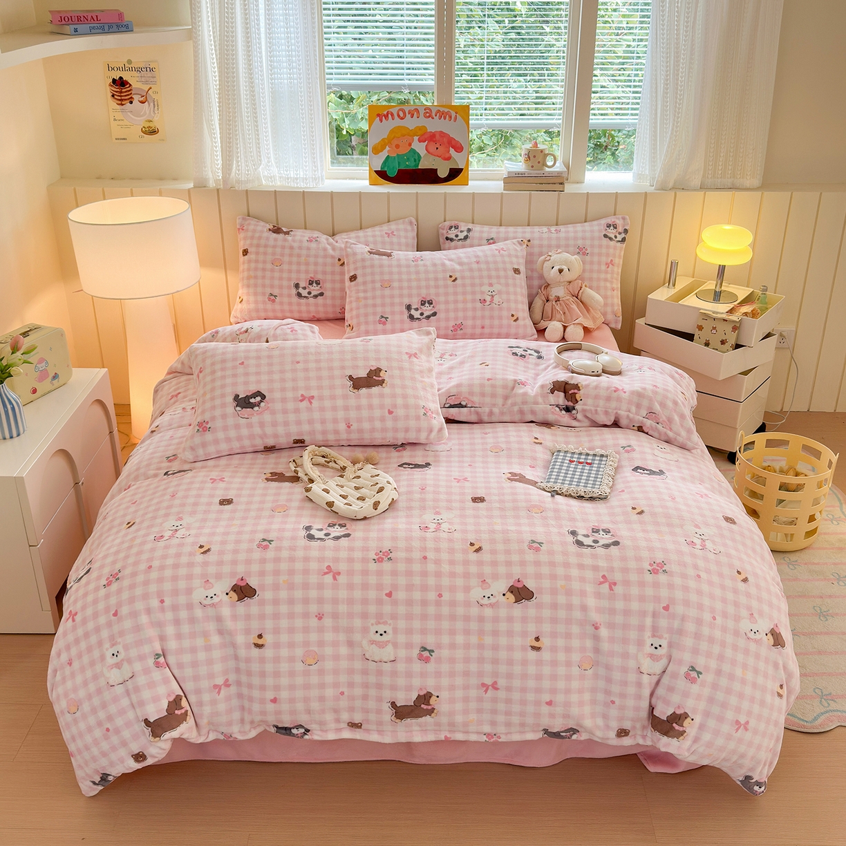 91家纺网 家纺一手货源 找家纺 丽美人家纺 （全尺寸不缺货）2025新款双面高克重牛奶绒被套单件被罩 格子小狗