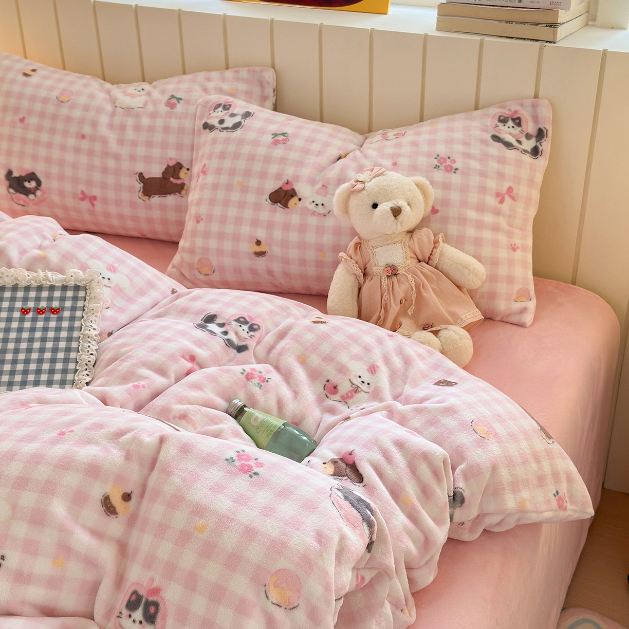 91家纺网 家纺一手货源 找家纺 丽美人家纺 （全尺寸不缺货）2025新款双面高克重牛奶绒被套单件被罩 格子小狗