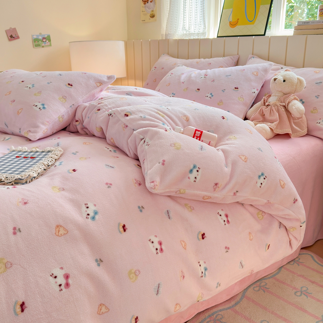 91家纺网 家纺一手货源 找家纺 丽美人家纺 （全尺寸不缺货）2025新款双面高克重牛奶绒被套单件被罩 可爱小猫