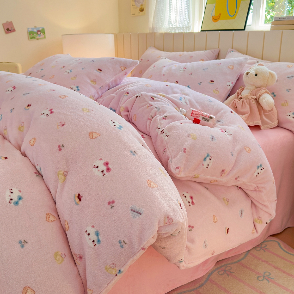 91家纺网 家纺一手货源 找家纺 丽美人家纺 （全尺寸不缺货）2025新款双面高克重牛奶绒被套单件被罩 可爱小猫