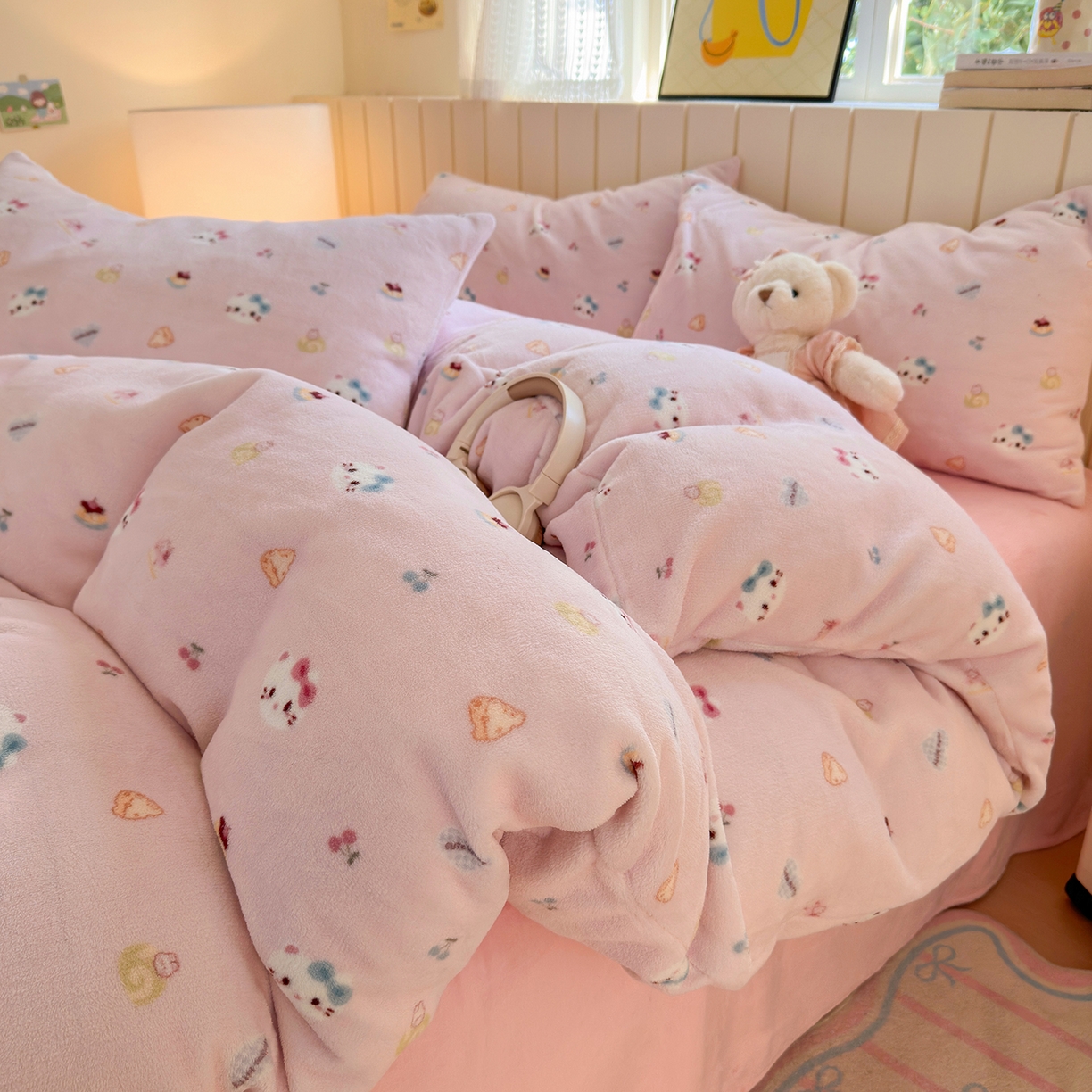 91家纺网 家纺一手货源 找家纺 丽美人家纺 （全尺寸不缺货）2025新款双面高克重牛奶绒被套单件被罩 可爱小猫