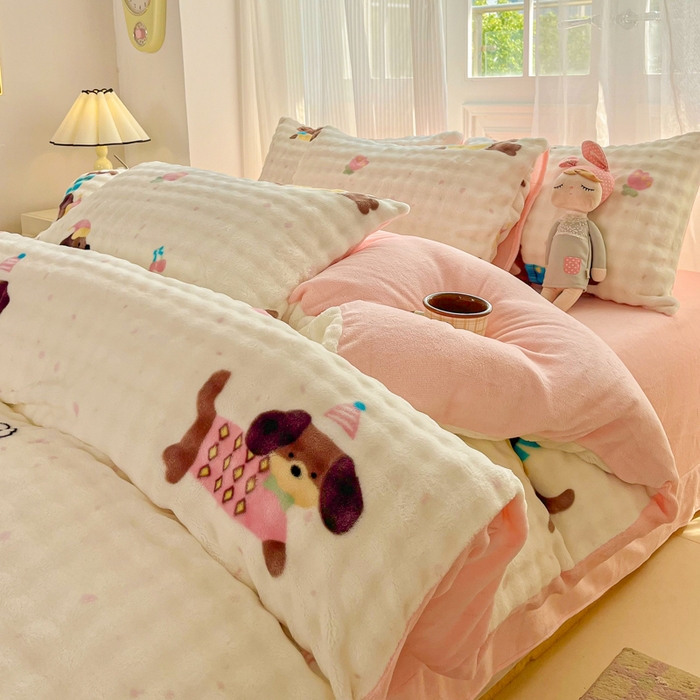 91家纺网 家纺一手货源 找家纺 （总）润肤居 2025新款保暖舒适亲肤牛奶绒泡泡四件套