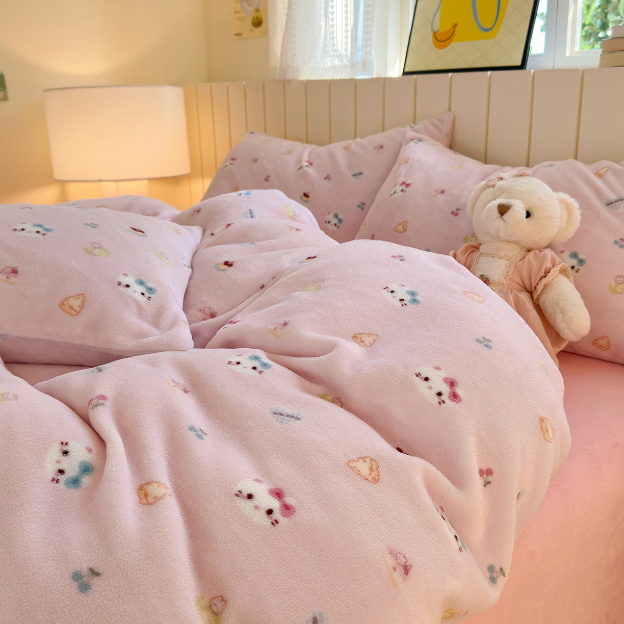 91家纺网 家纺一手货源 找家纺 丽美人家纺 （全尺寸不缺货）2025新款双面高克重牛奶绒被套单件被罩 可爱小猫