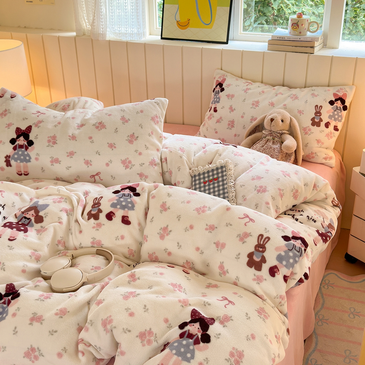 91家纺网 家纺一手货源 找家纺 丽美人家纺 （全尺寸不缺货）2025新款双面高克重牛奶绒被套单件被罩 玫瑰女孩