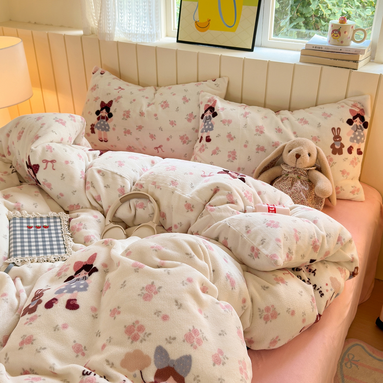 91家纺网 家纺一手货源 找家纺 丽美人家纺 （全尺寸不缺货）2025新款双面高克重牛奶绒被套单件被罩 玫瑰女孩