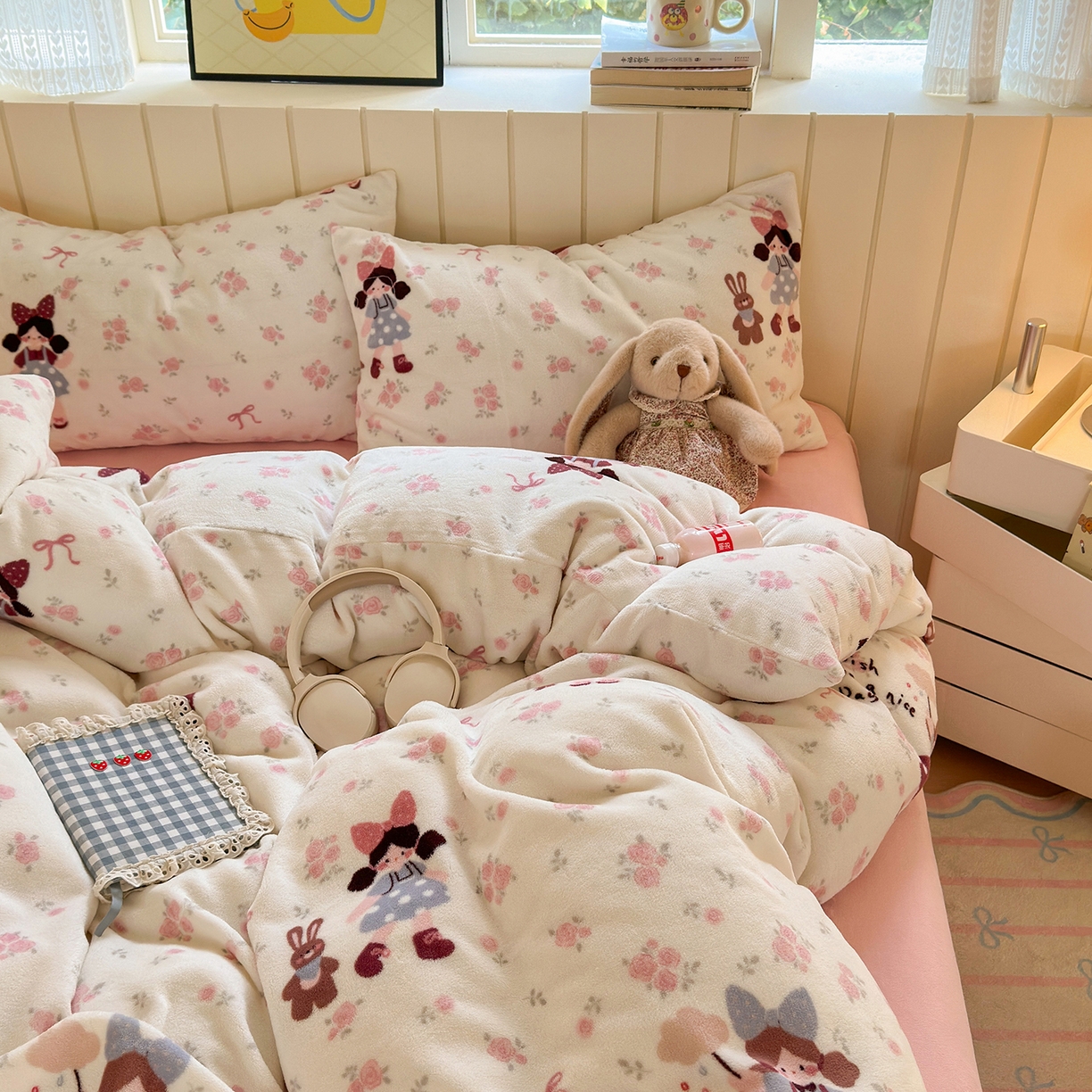 91家纺网 家纺一手货源 找家纺 丽美人家纺 （全尺寸不缺货）2025新款双面高克重牛奶绒被套单件被罩 玫瑰女孩