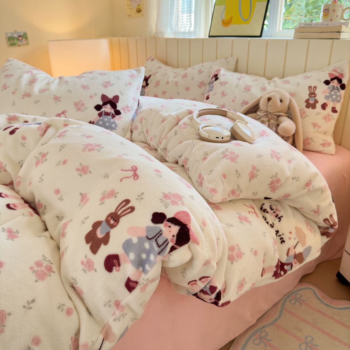 91家纺网 家纺一手货源 找家纺 丽美人家纺 （全尺寸不缺货）2025新款双面高克重牛奶绒被套单件被罩 玫瑰女孩