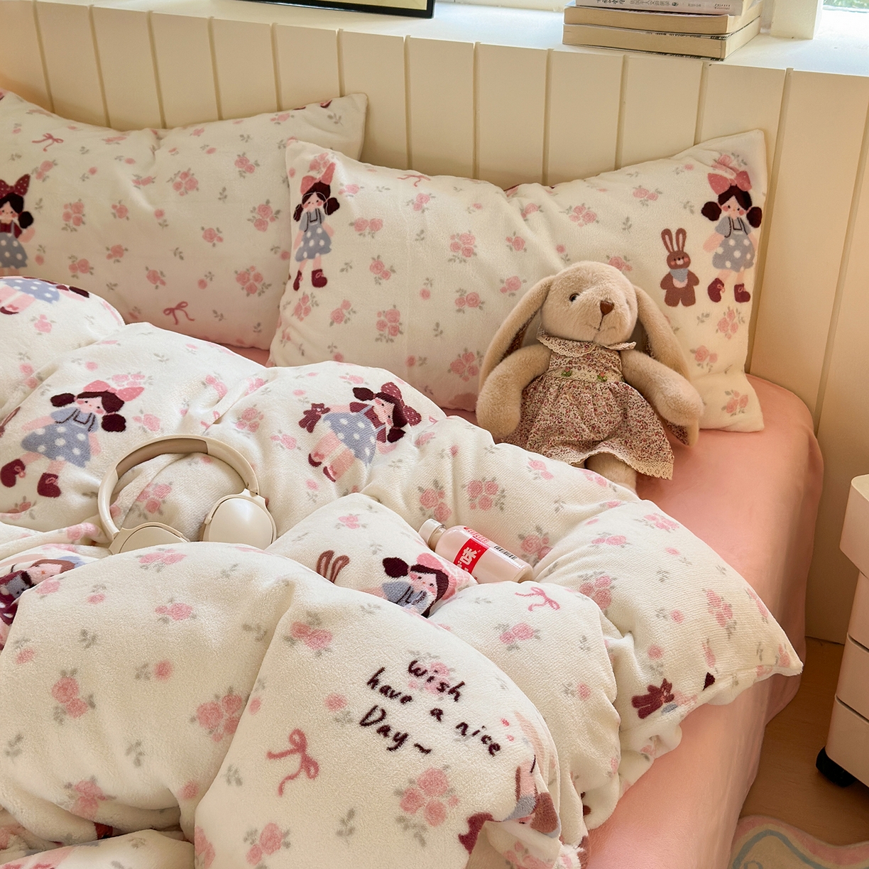 91家纺网 家纺一手货源 找家纺 丽美人家纺 （全尺寸不缺货）2025新款双面高克重牛奶绒被套单件被罩 玫瑰女孩