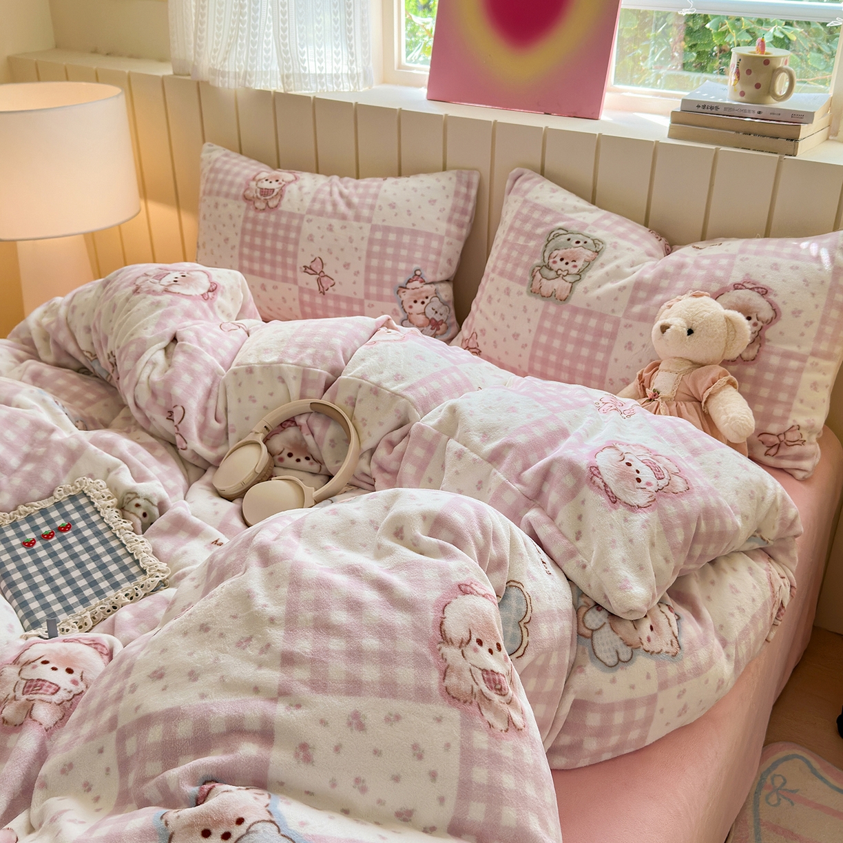 91家纺网 家纺一手货源 找家纺 丽美人家纺 （全尺寸不缺货）2025新款双面高克重牛奶绒被套单件被罩 萌熊日记