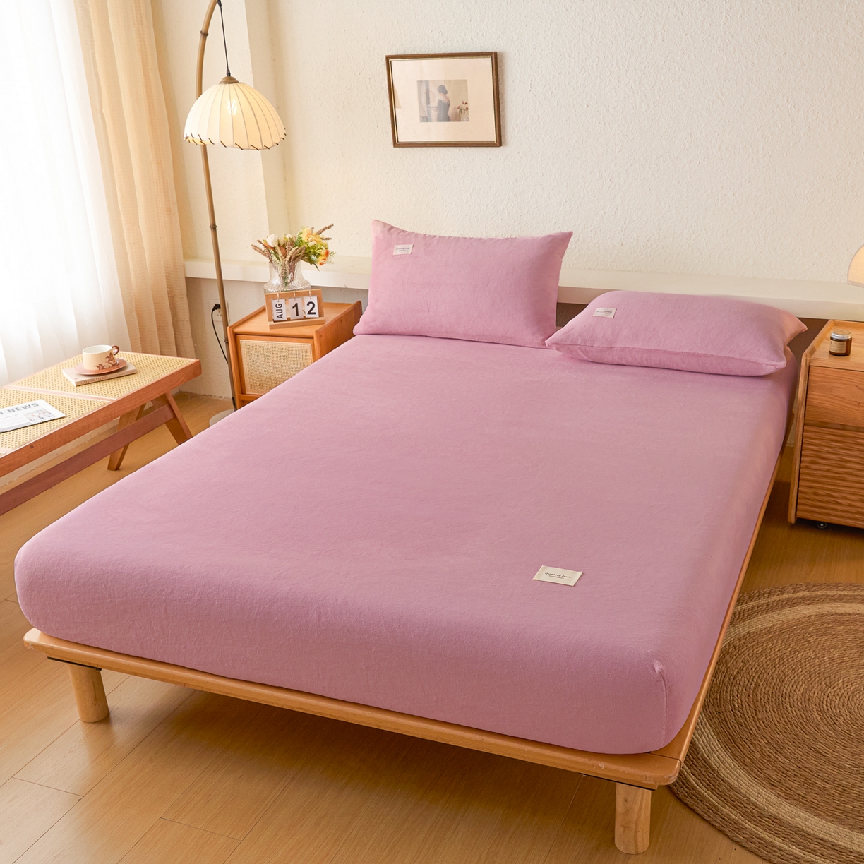 91家纺网 家纺一手货源 找家纺 梵克保罗 2025新款牛奶绒单床笠系列 豆沙奶昔