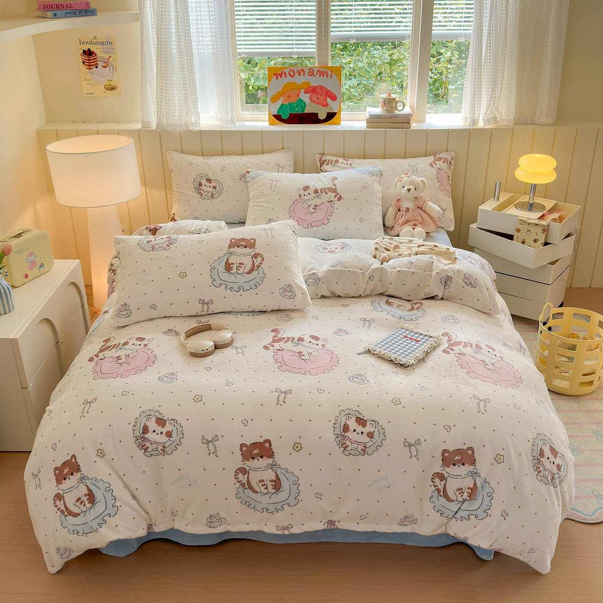 91家纺网 家纺一手货源 找家纺 丽美人家纺 （全尺寸不缺货）2025新款双面高克重牛奶绒被套单件被罩 奶萌小猫