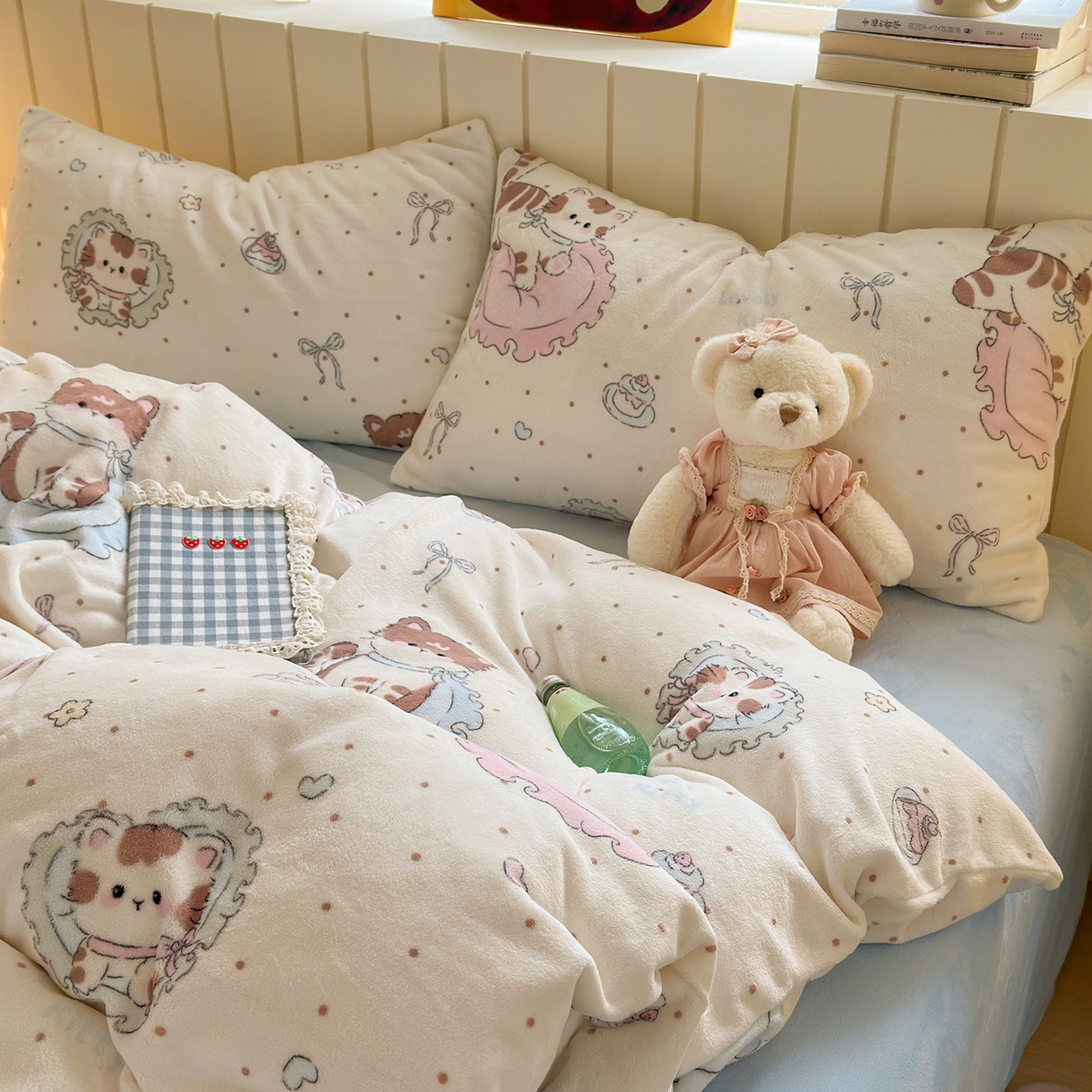 91家纺网 家纺一手货源 找家纺 丽美人家纺 （全尺寸不缺货）2025新款双面高克重牛奶绒被套单件被罩 奶萌小猫