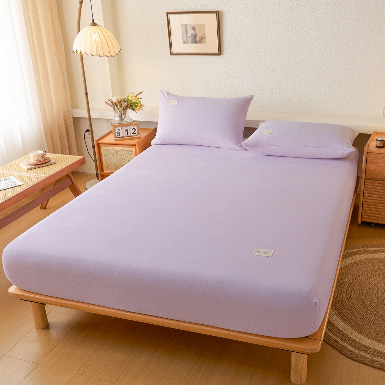 91家纺网 家纺一手货源 找家纺 梵克保罗 2025新款牛奶绒单床笠系列 浅紫