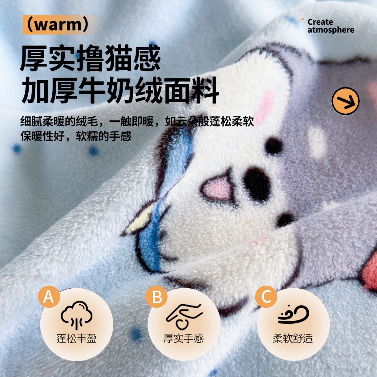 91家纺网 家纺一手货源 找家纺 丽美人家纺 （全尺寸不缺货）2025新款双面高克重牛奶绒被套单件被罩 甜心猫咪-蓝