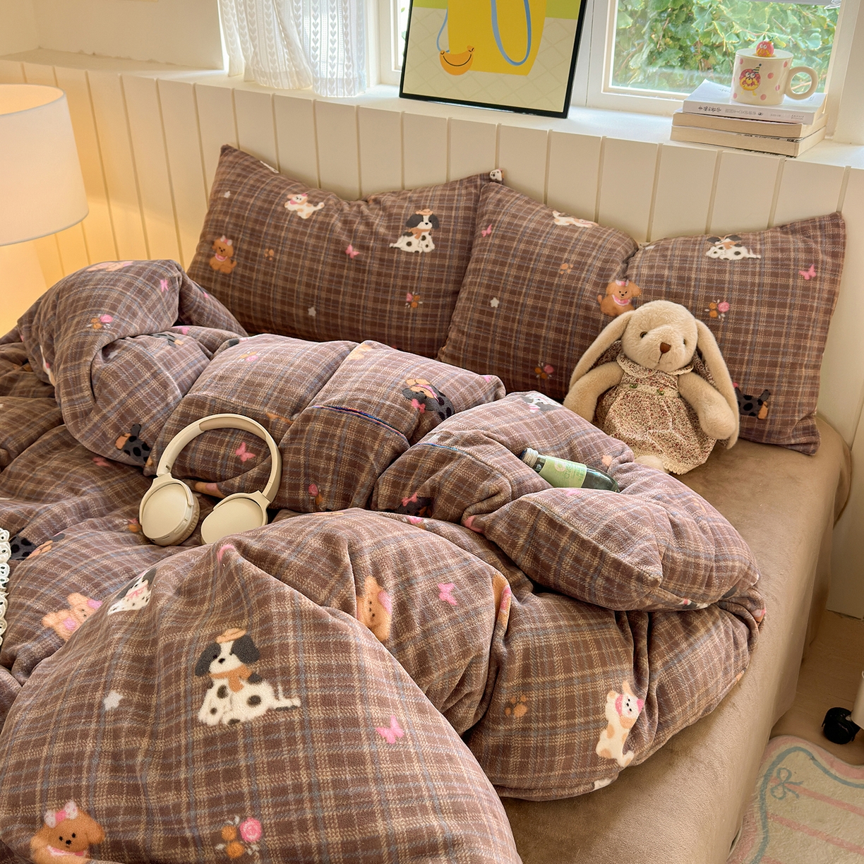 91家纺网 家纺一手货源 找家纺 丽美人家纺 （全尺寸不缺货）2025新款双面高克重牛奶绒被套单件被罩 英伦小狗