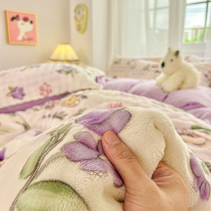 91家纺网 家纺一手货源 找家纺 润肤居 2025新款保暖舒适亲肤牛奶绒泡泡四件套 兔子和熊