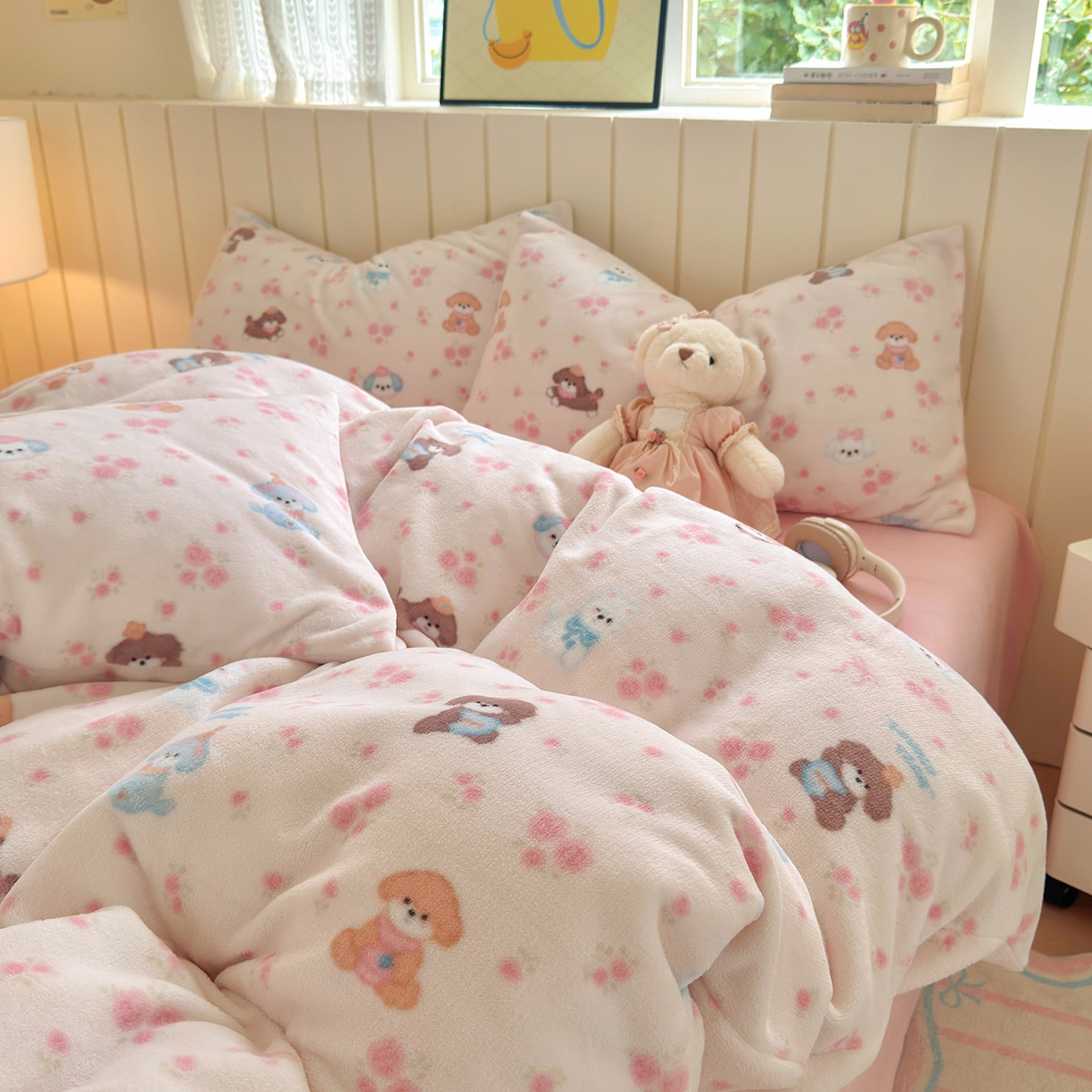 91家纺网 家纺一手货源 找家纺 丽美人家纺 （全尺寸不缺货）2025新款双面高克重牛奶绒被套单件被罩 油画小萌物