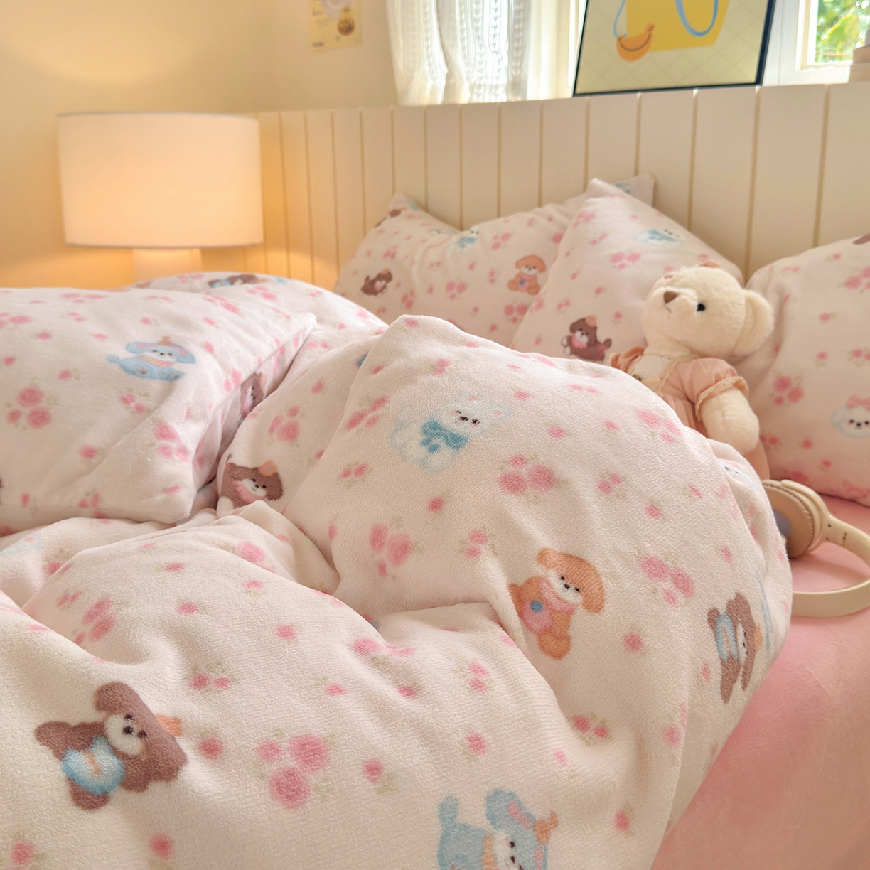 91家纺网 家纺一手货源 找家纺 丽美人家纺 （全尺寸不缺货）2025新款双面高克重牛奶绒被套单件被罩 油画小萌物