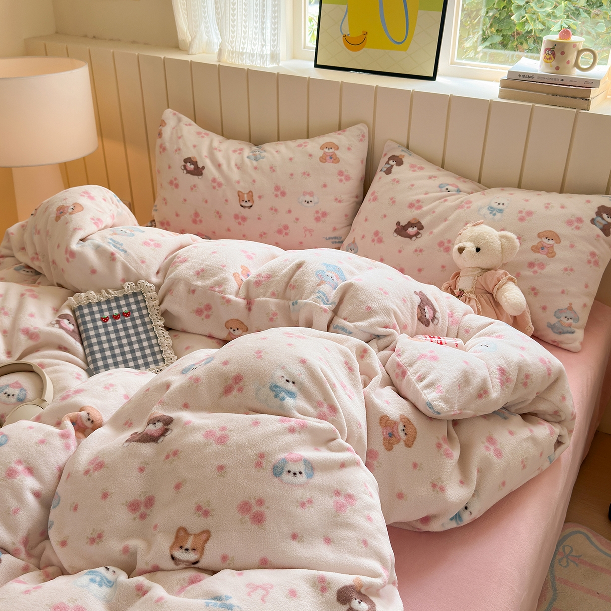 91家纺网 家纺一手货源 找家纺 丽美人家纺 （全尺寸不缺货）2025新款双面高克重牛奶绒被套单件被罩 油画小萌物