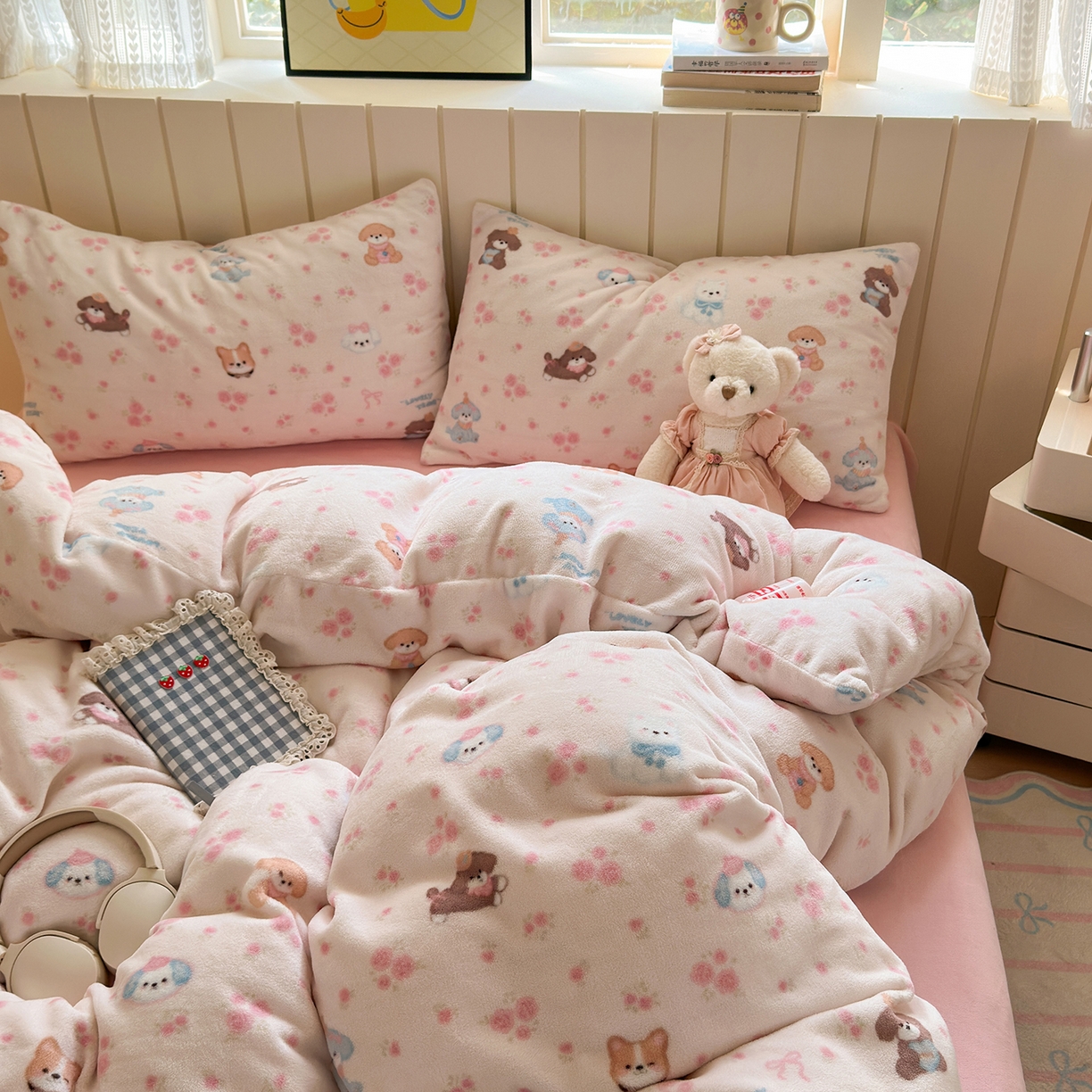 91家纺网 家纺一手货源 找家纺 丽美人家纺 （全尺寸不缺货）2025新款双面高克重牛奶绒被套单件被罩 油画小萌物