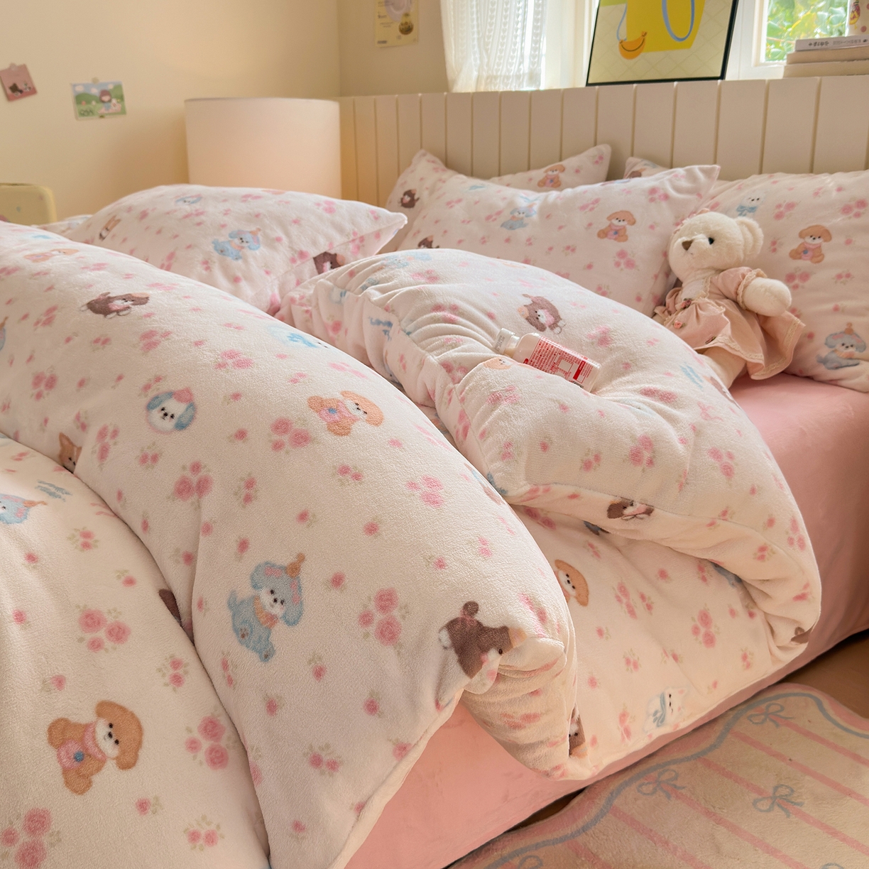 91家纺网 家纺一手货源 找家纺 丽美人家纺 （全尺寸不缺货）2025新款双面高克重牛奶绒被套单件被罩 油画小萌物