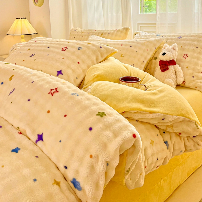 润肤居 2025新款保暖舒适亲肤牛奶绒泡泡四件套 星月传奇