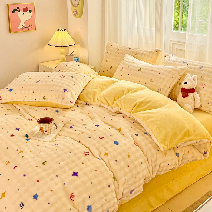 91家纺网 家纺一手货源 找家纺 润肤居 2025新款保暖舒适亲肤牛奶绒泡泡四件套 星月传奇