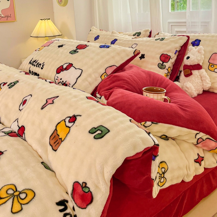 润肤居 2025新款保暖舒适亲肤牛奶绒泡泡四件套 格子动物园