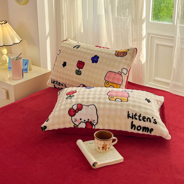 91家纺网 家纺一手货源 找家纺 润肤居 2025新款保暖舒适亲肤牛奶绒泡泡四件套 格子动物园