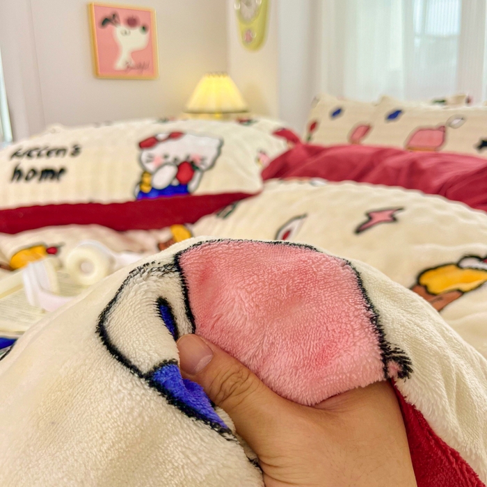 91家纺网 家纺一手货源 找家纺 润肤居 2025新款保暖舒适亲肤牛奶绒泡泡四件套 格子动物园