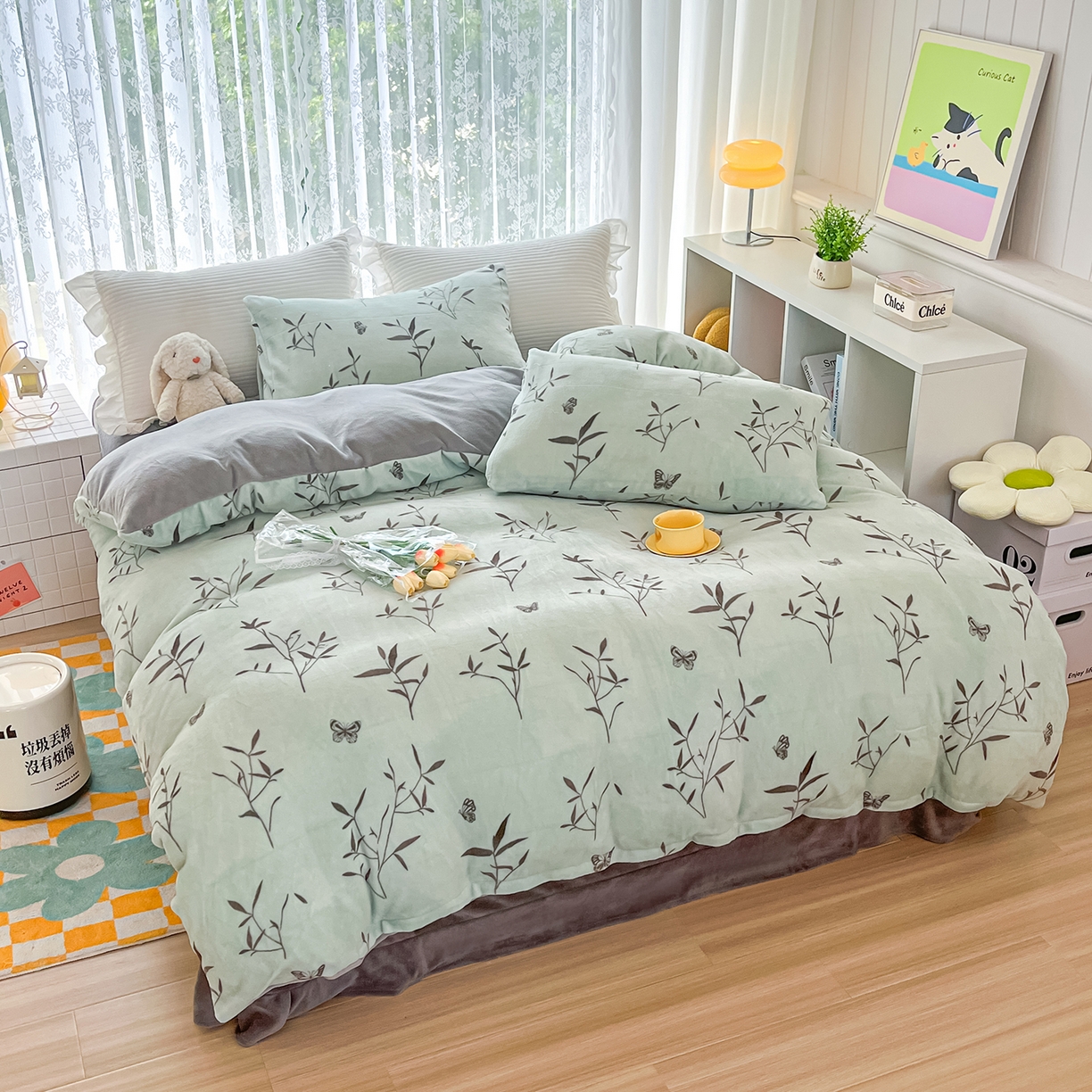 梵克保罗 2025新款牛奶绒四件套金貂绒法莱绒加厚保暖直播电商热款 支持跨境电商 竹影