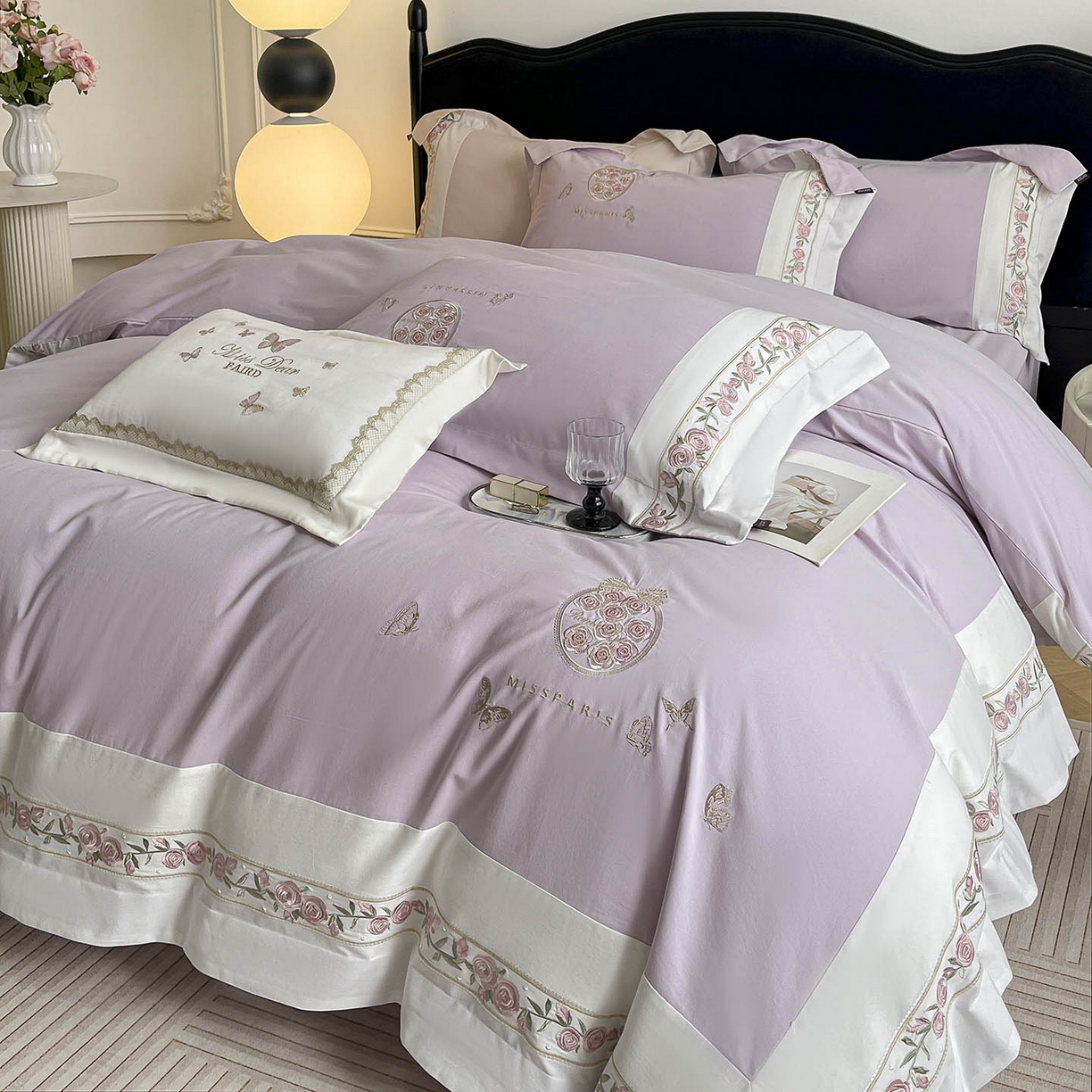 91家纺网 家纺一手货源 找家纺 冬季爆款A类长绒棉加厚磨毛全棉纯棉保暖高端重工刺绣全工艺被套床单轻奢床上用品 花巷-黛紫