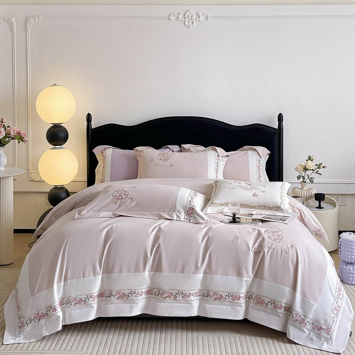 91家纺网 家纺一手货源 找家纺 冬季爆款A类长绒棉加厚磨毛全棉纯棉保暖高端重工刺绣全工艺被套床单轻奢床上用品 花巷-颜粉