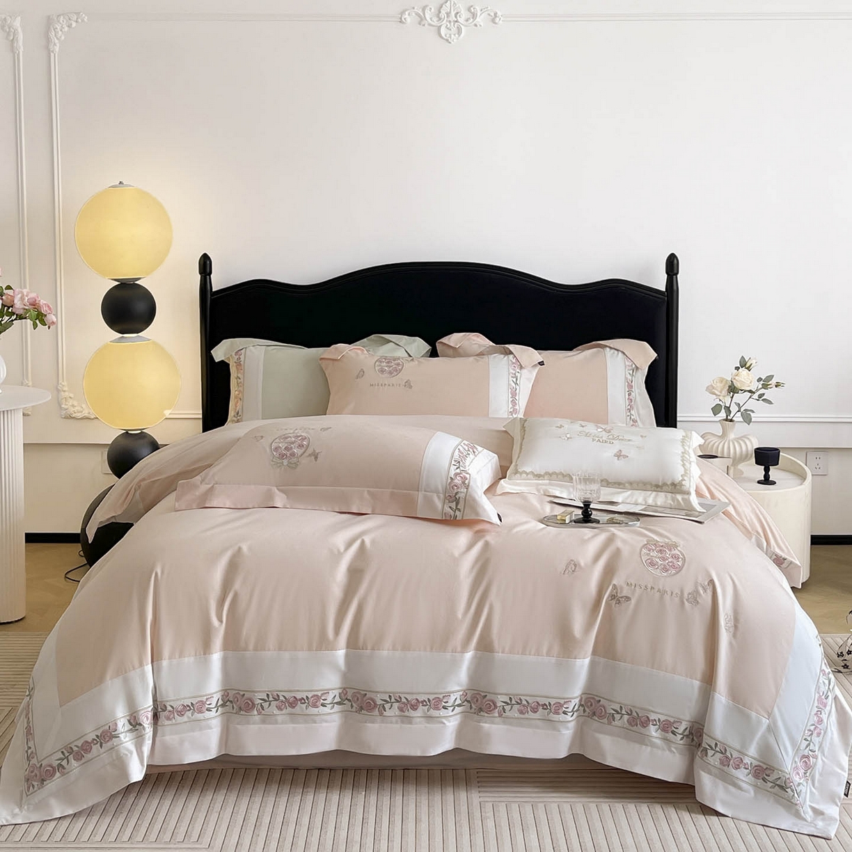 91家纺网 家纺一手货源 找家纺  冬季爆款A类长绒棉加厚磨毛全棉纯棉保暖高端重工刺绣全工艺被套床单轻奢床上用品 花巷-柔杏