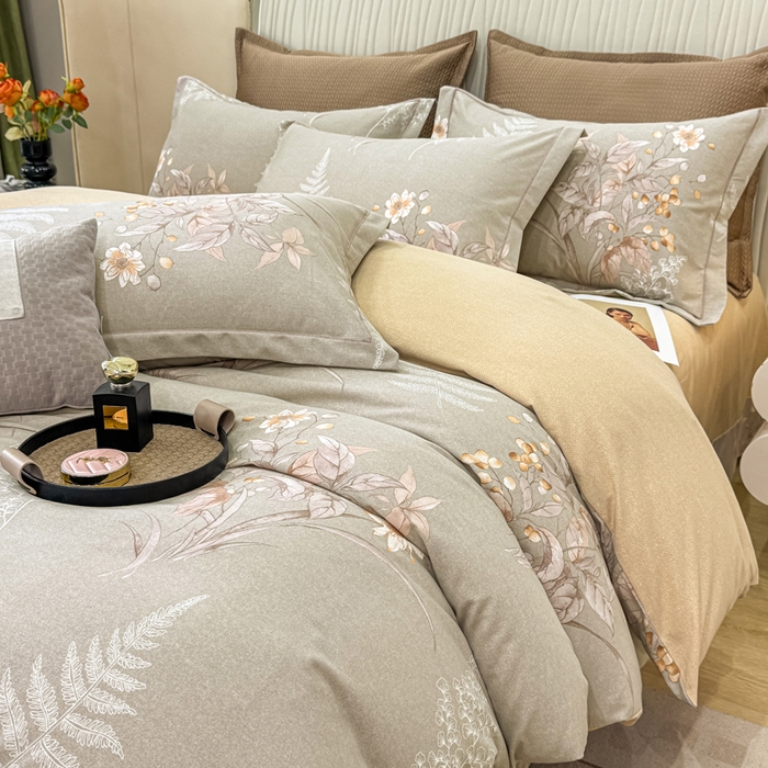 91家纺网 家纺一手货源 找家纺 凌鼎 2025新款喷气加厚磨毛四件套系列1 古韵佳人-咖