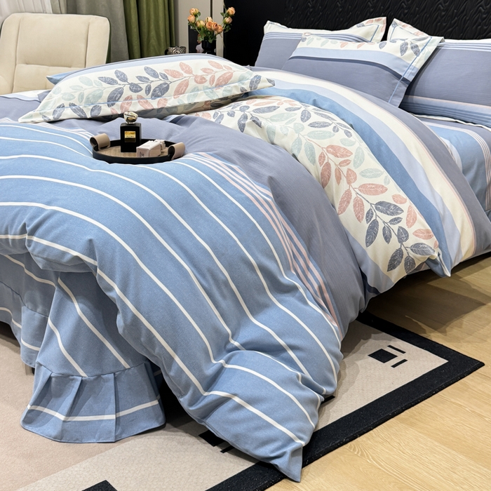 91家纺网 家纺一手货源 找家纺 凌鼎 2025新款喷气加厚磨毛四件套系列1 威廉蓝