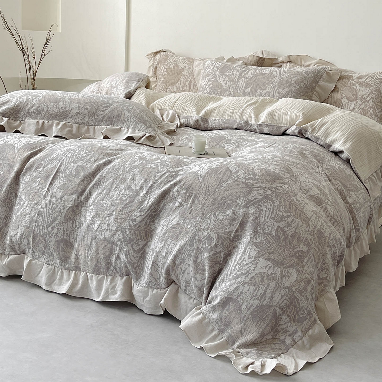 91家纺网 家纺一手货源 找家纺 （总） 法式提花棉麻四件套纯棉全棉复古风花边素色亚麻高端超柔透气高档床上用品