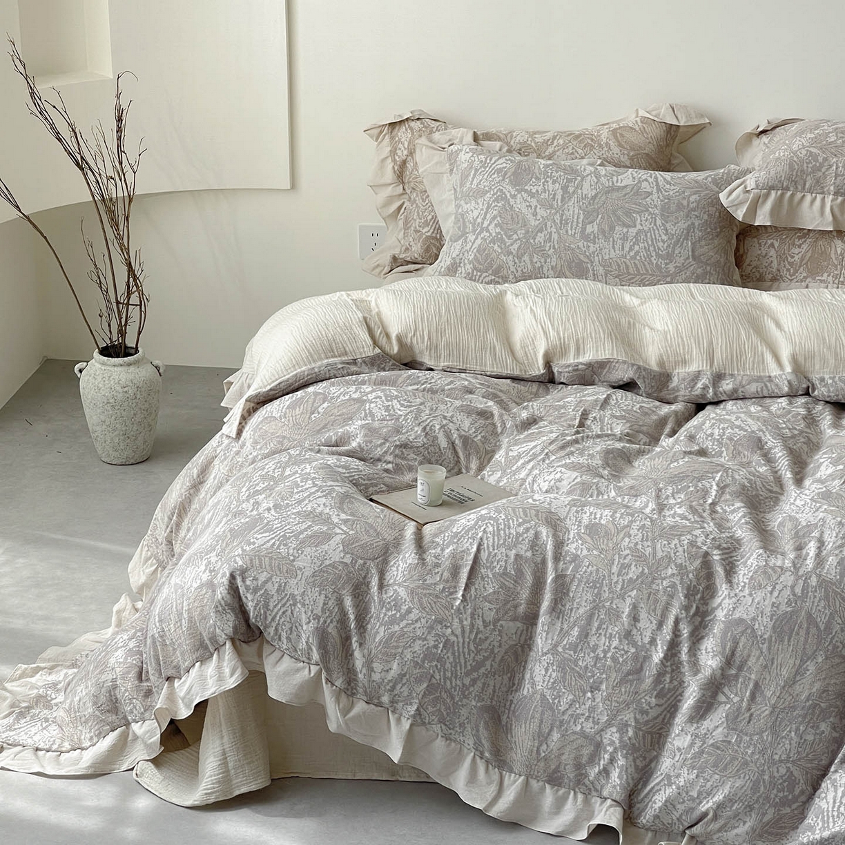 91家纺网 家纺一手货源 找家纺 （总） 法式提花棉麻四件套纯棉全棉复古风花边素色亚麻高端超柔透气高档床上用品