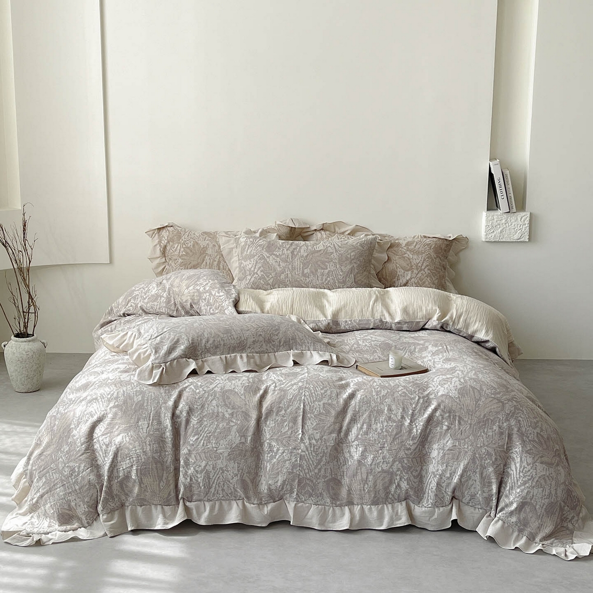 91家纺网 家纺一手货源 找家纺 （总） 法式提花棉麻四件套纯棉全棉复古风花边素色亚麻高端超柔透气高档床上用品