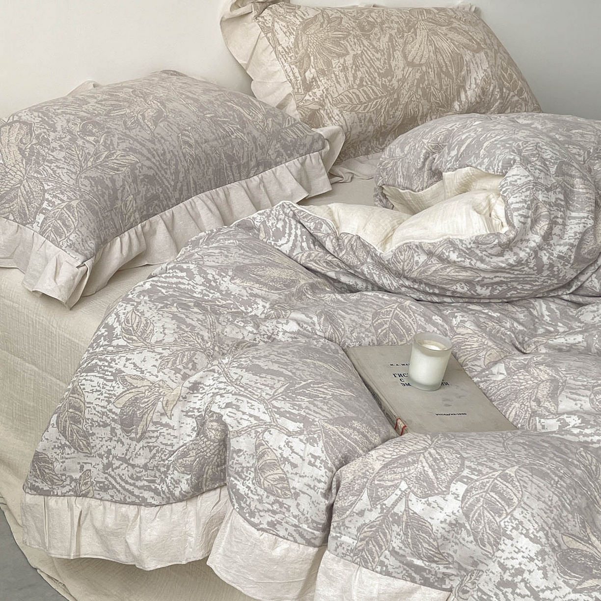 91家纺网 家纺一手货源 找家纺 （总） 法式提花棉麻四件套纯棉全棉复古风花边素色亚麻高端超柔透气高档床上用品