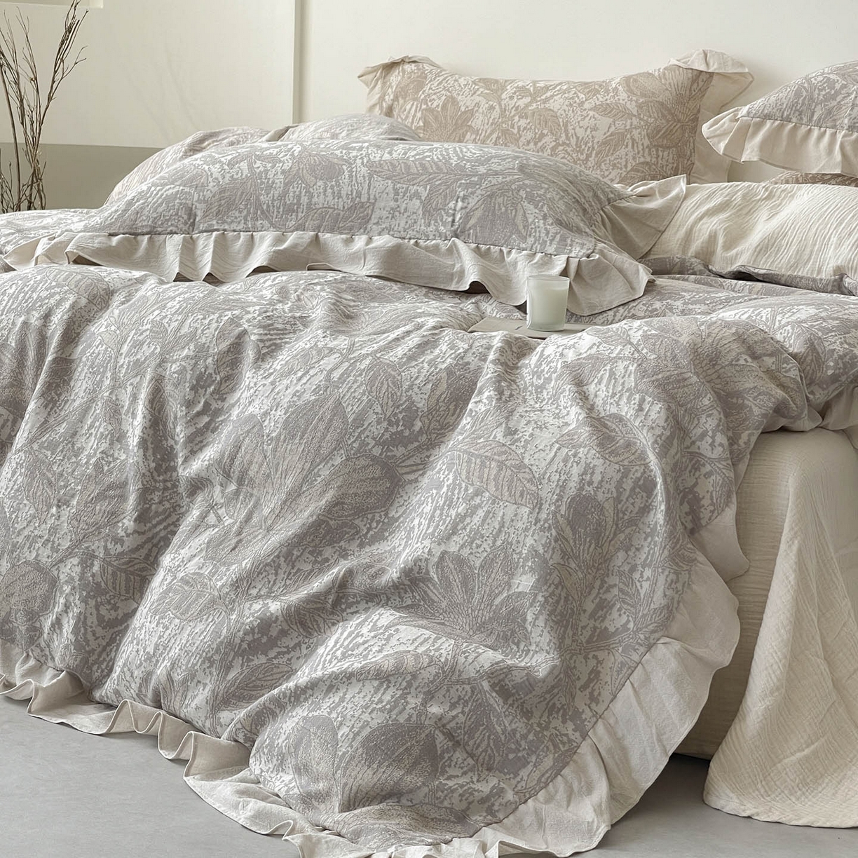 91家纺网 家纺一手货源 找家纺 （总） 法式提花棉麻四件套纯棉全棉复古风花边素色亚麻高端超柔透气高档床上用品