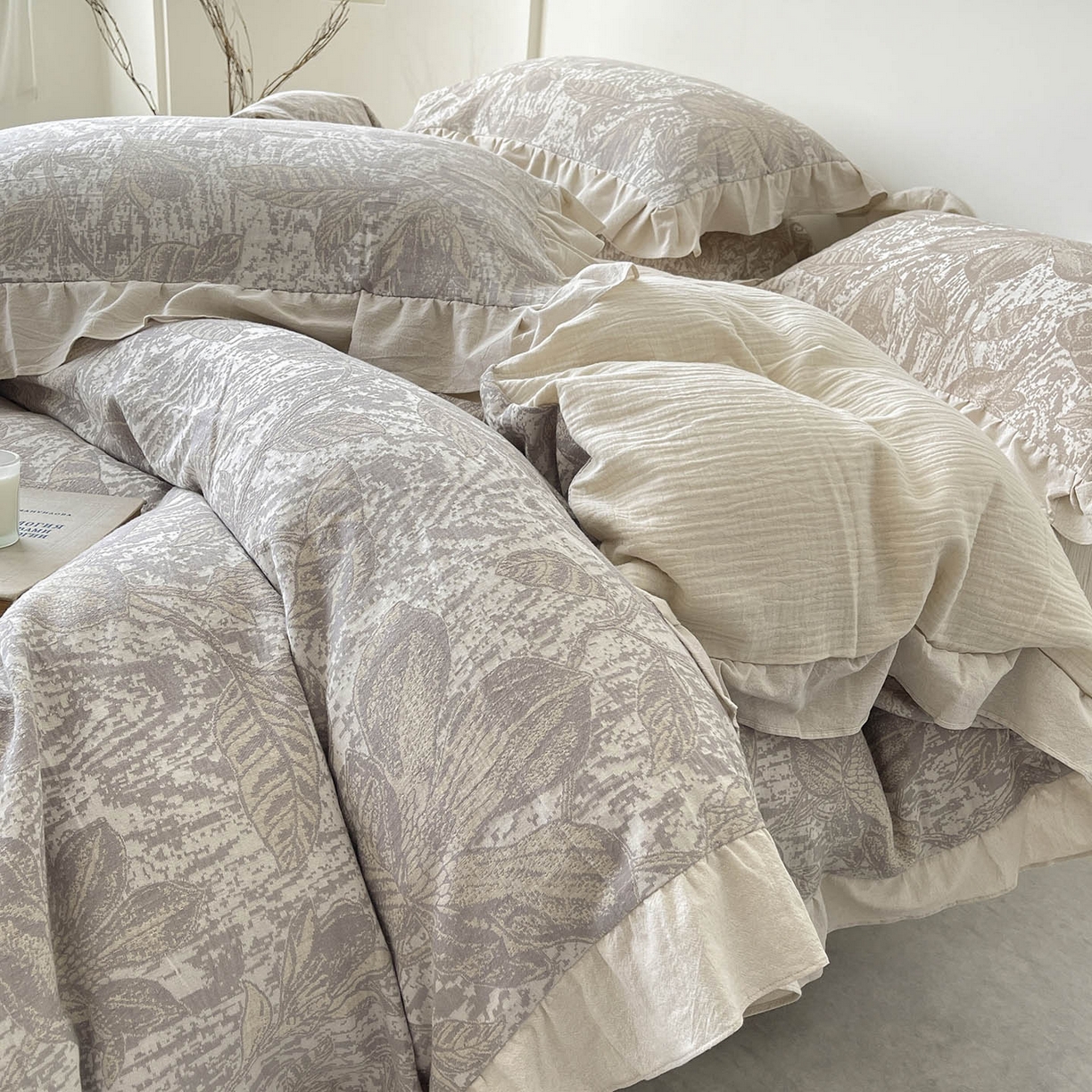 91家纺网 家纺一手货源 找家纺 （总） 法式提花棉麻四件套纯棉全棉复古风花边素色亚麻高端超柔透气高档床上用品