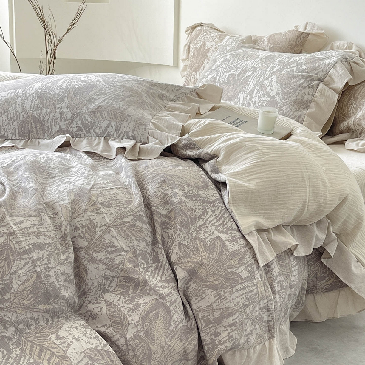 91家纺网 家纺一手货源 找家纺 （总）法式提花棉麻四件套纯棉全棉复古风花边素色亚麻高端超柔透气高档床上用品