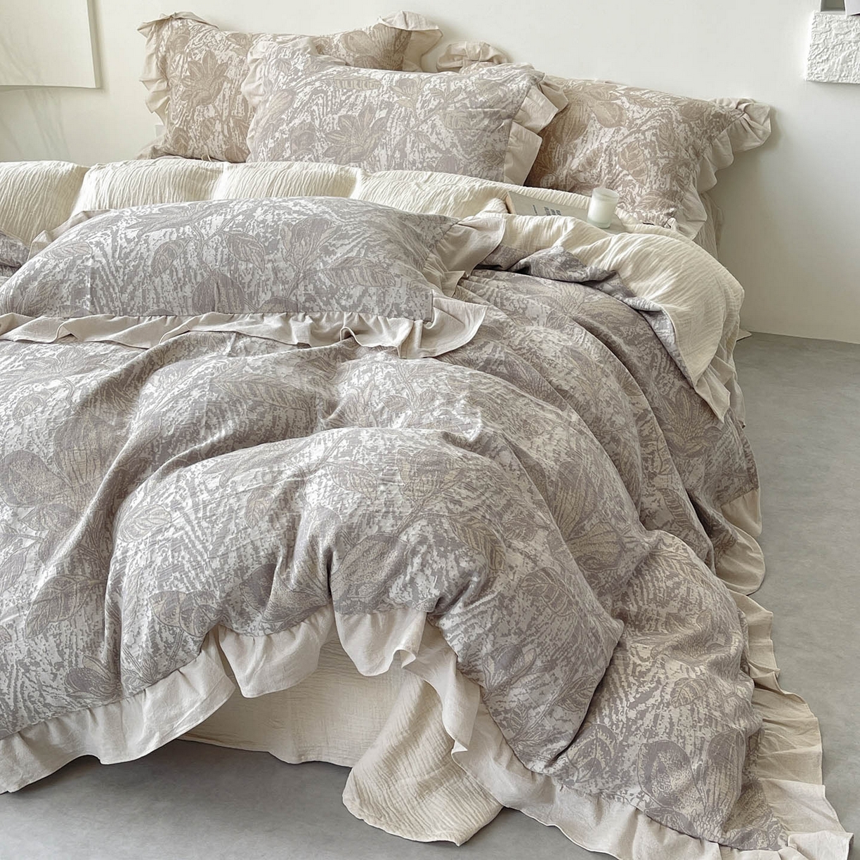 91家纺网 家纺一手货源 找家纺 （总）法式提花棉麻四件套纯棉全棉复古风花边素色亚麻高端超柔透气高档床上用品