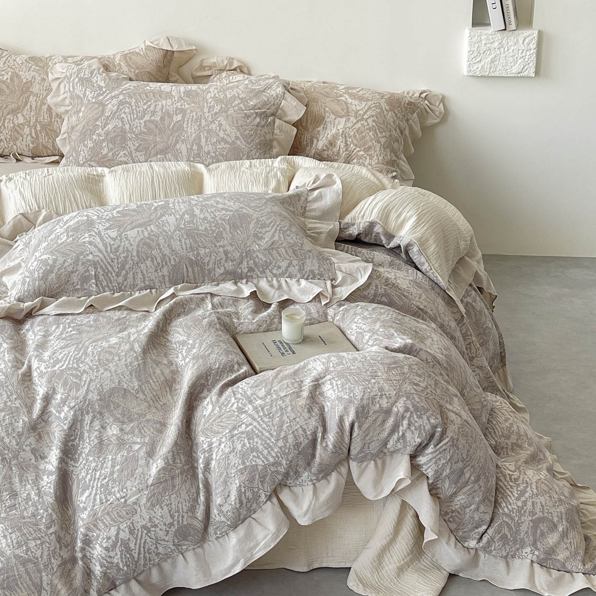 91家纺网 家纺一手货源 找家纺 （总）法式提花棉麻四件套纯棉全棉复古风花边素色亚麻高端超柔透气高档床上用品